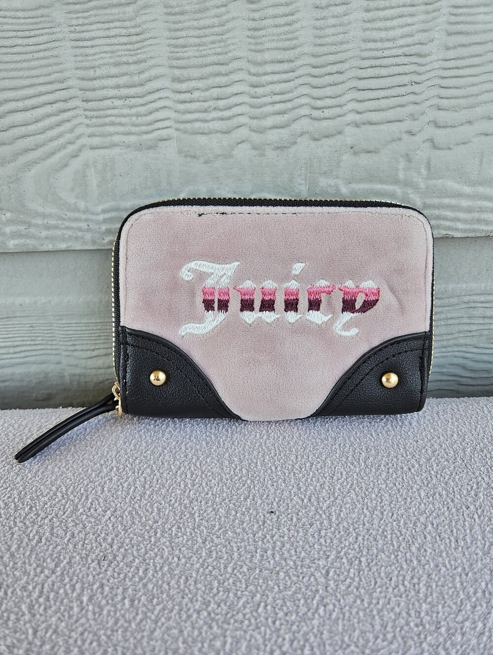 Juicy Couture Retro Vibe Double Zip Around Wallet Dusty Blush Chocolate Brown